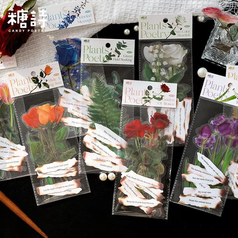 12 Pcs /pack Big Size Rose Flowers Waterproof Life Home Decorative Stickers