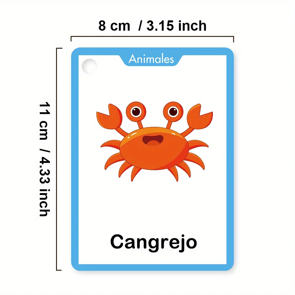 Spaans 4-thema's woordenschat leren flashcards, onderwijsmateriaal voor kleuterschool taalleermiddelen