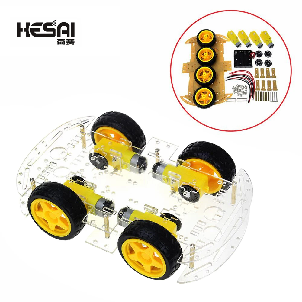 Smart Car Kit 4WD Smart Robot Car Chassis Kits with Speed Encoder and Battery Box for arduino Diy Kit