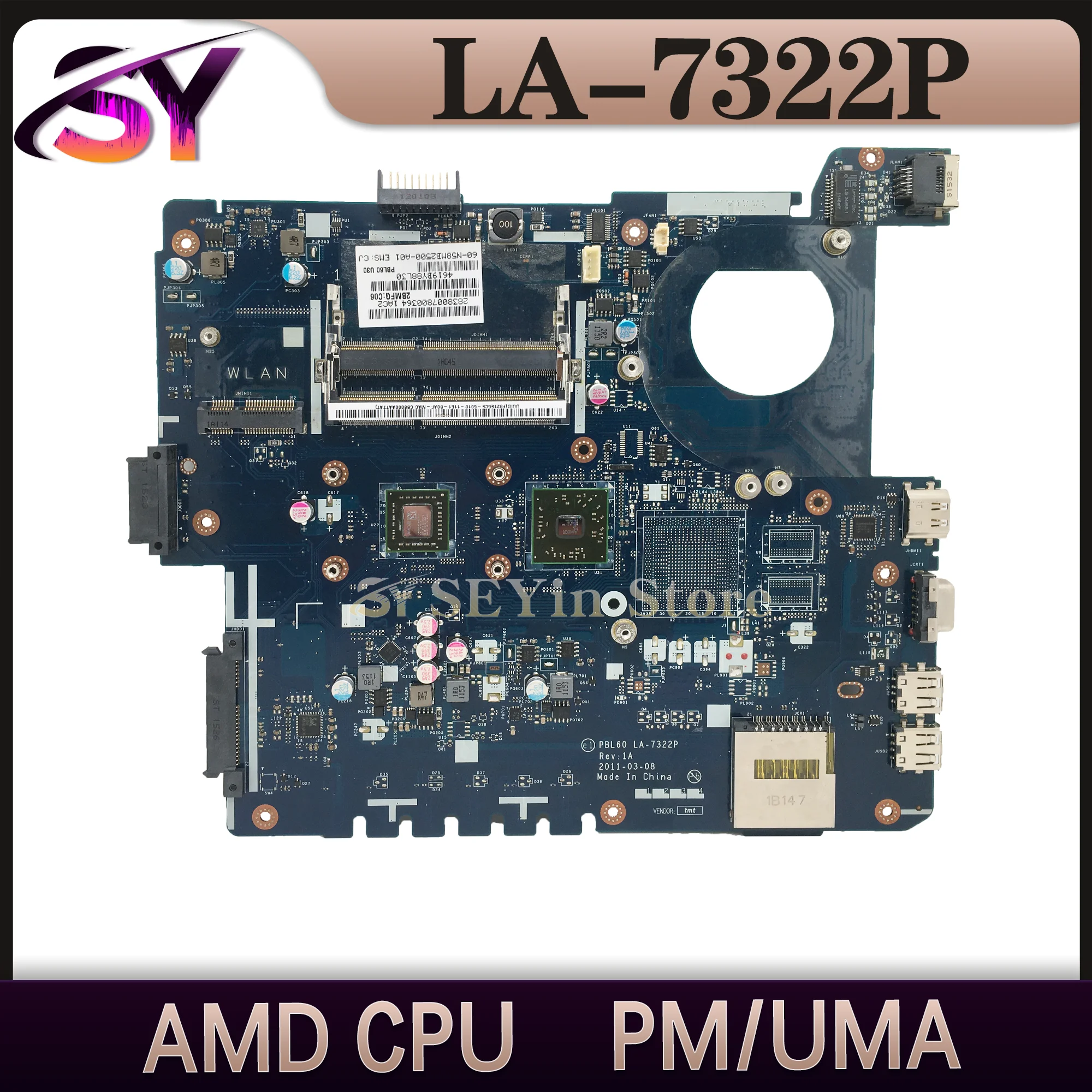 

KEFU Mainboard X53U K53U X53B K53B PBL60 LA-7322P X53BR K53BY Laptop Motherboard UMA AMD CPU MAIN BOARD TEST OK