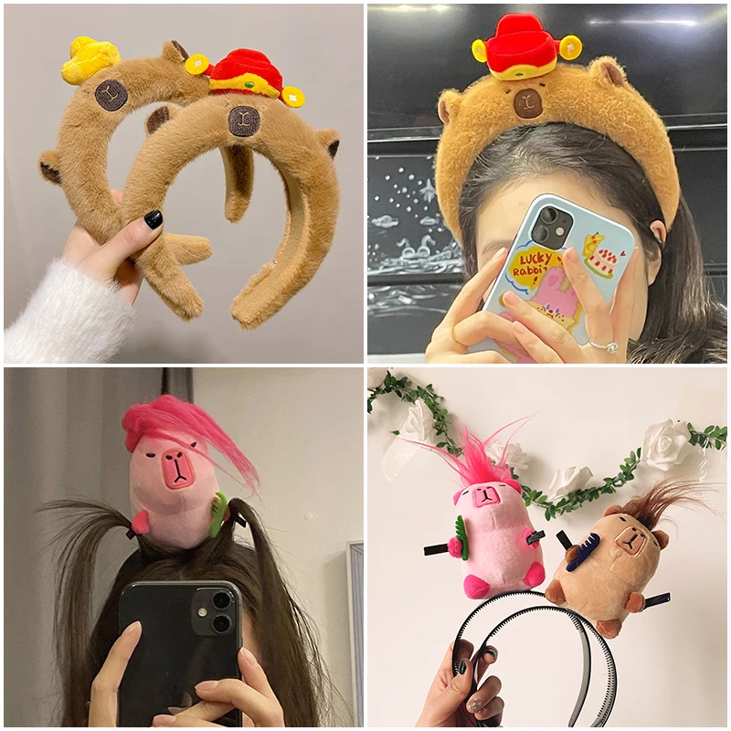 Capybara Plush Headband Cartoon Funny Hair Hoops Girls Women Cute Doll Hairband Face Wash Headwear Makeup Supply Accessories