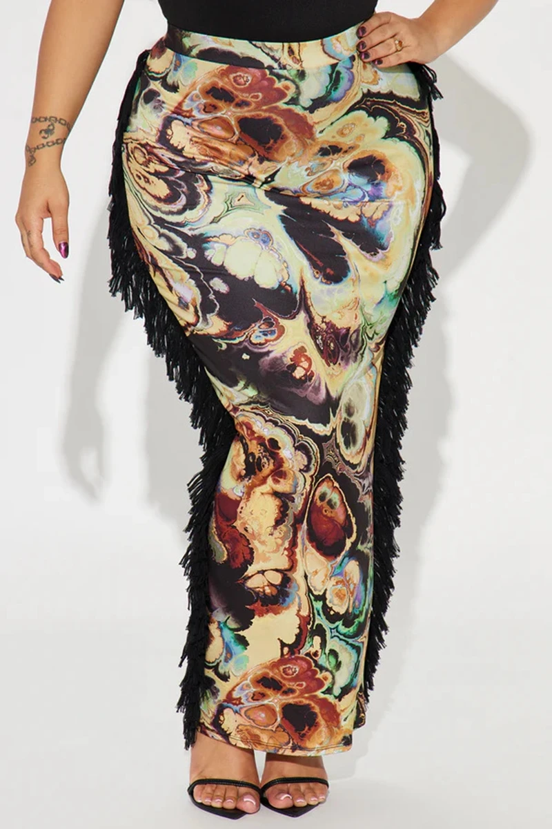 

СТИЛЬНЫЕ женские макси-юбки с кисточками и принтом, осень 2023, женские облегающие сексуальные клубные вечерние длинные юбки с высокой талией