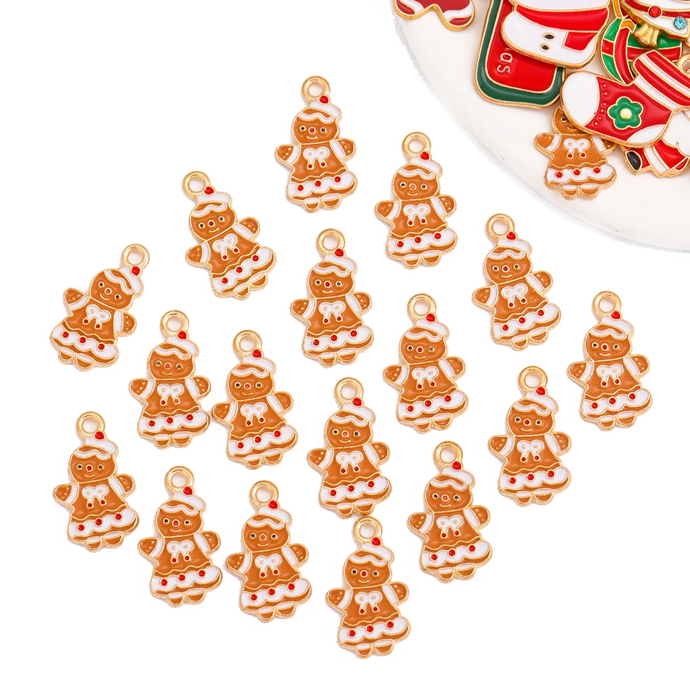 15Pcs Kawaii gingerbread Man Elk Bell Christmas Snowflake enamel Pendant Charm for bracelet earrings DIY handmade accessories