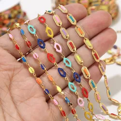 1 Meter No Fade Stainless Steel Gold Enamel Drumm Lip Charm Link Chains for Girls Jewelry Making Findings