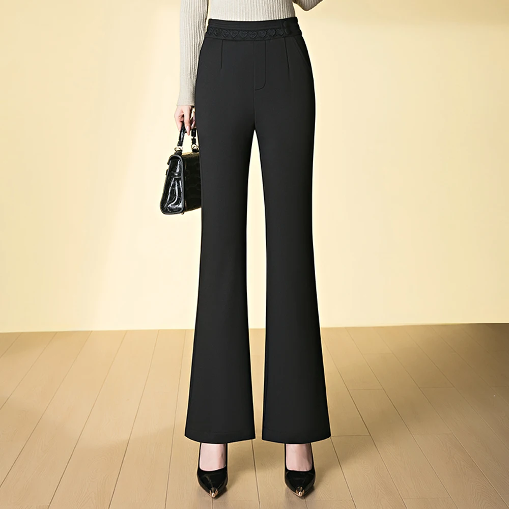 

Korean style black micro flared pants for women in autumn, high-end fashion, light luxury, elastic waist, loose casual pants