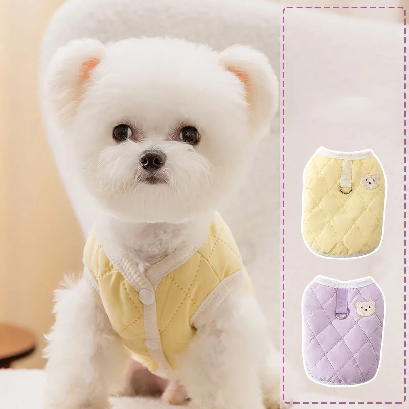 Winter Puppy Jacket Minimalist Teddy Outerwear Cotton Coat Dog Solid Color Clothes New Pet Two Legged Cardigan