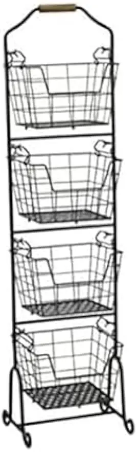 

Adjustable 2-4 Tier Metal Floor Standing Market Basket for Fruit, Home Storage in Antique Black