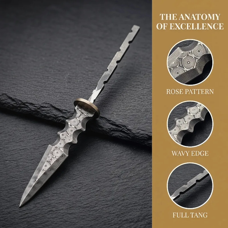 1Pc Damascus Steel Rosette Pattern Tea Knife Blank DIY Tea Needle Accessories Dull Blade for Pu'er Dark Tea Lovers