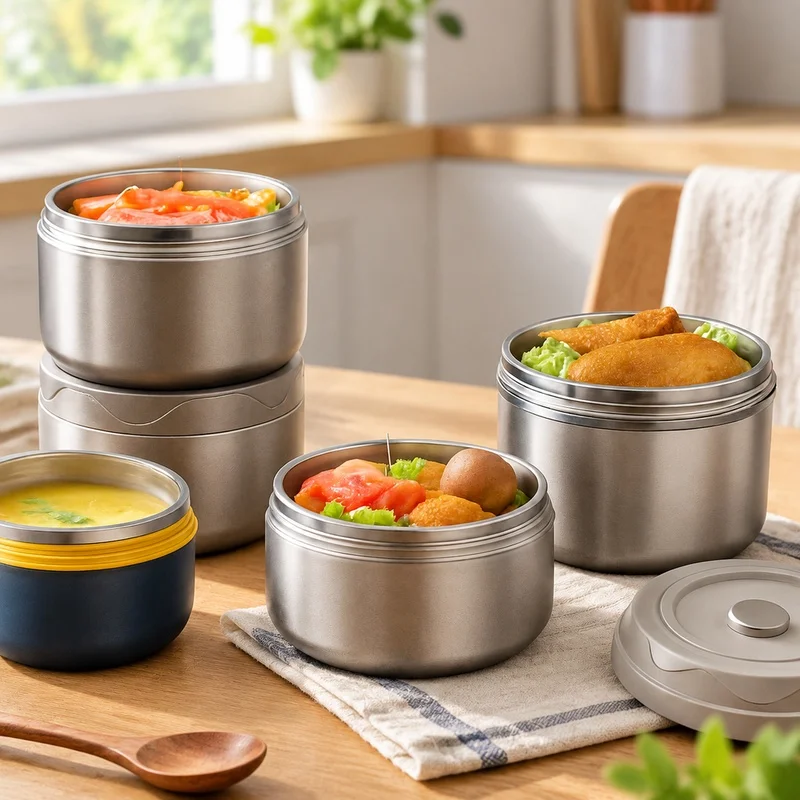 Portable 304 Stainless Steel Food Storage Box with Double Insulation and Carrying Pouch for School and Work