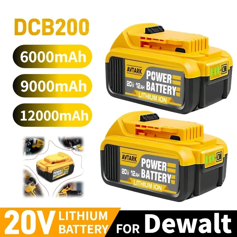 Original for Dewalt 20V, 12.0AH, DCB200 lithium battery, DCB112 battery charger, fast charging, power tool battery DCB204 DCB206