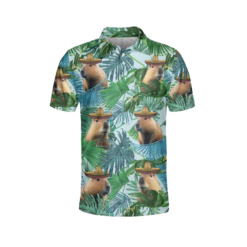 Funny 3d Print Capybara Polo Shirt For Men Kids Hawaiian Animals Short Sleeve Loose T Shirts Street Summer Vacation Beach Tees