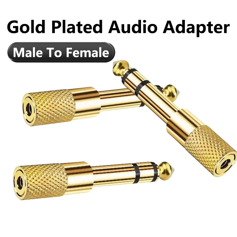 35 Mm 635mm Microphone Adapter Stereo Headphone Jack Audio Plug Male to Female Golden