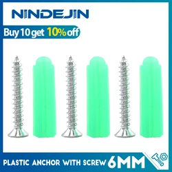 NINDEJIN 2/3/4/5pairs Plastic Anchor Drywall With Screw M6x26mm Expansion Wall Anchor Carbon Steel M3.5*25mm Self-tapping Expand