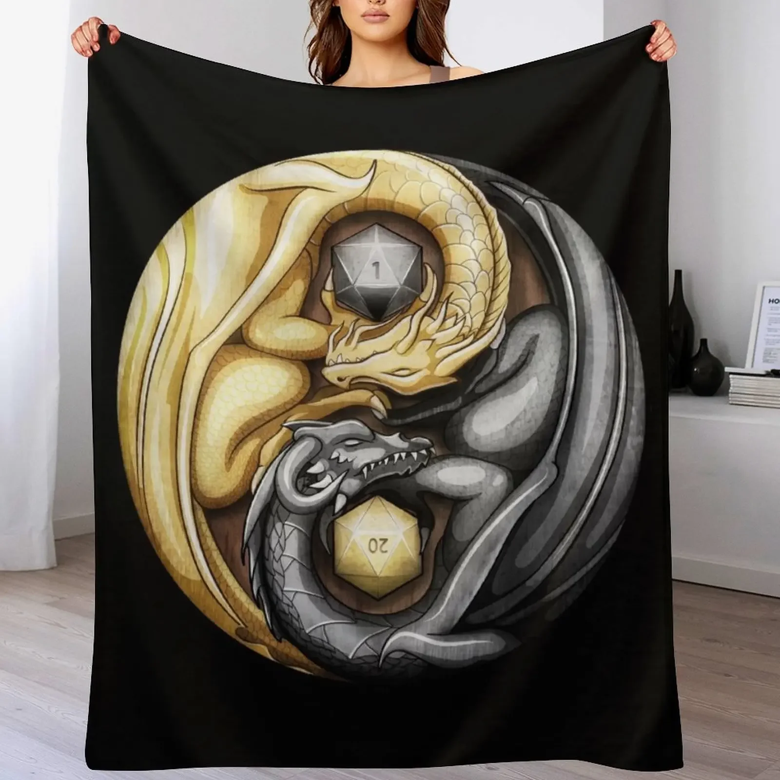 Balanced Dragons D20 Throw Blanket Softest Travel Blankets