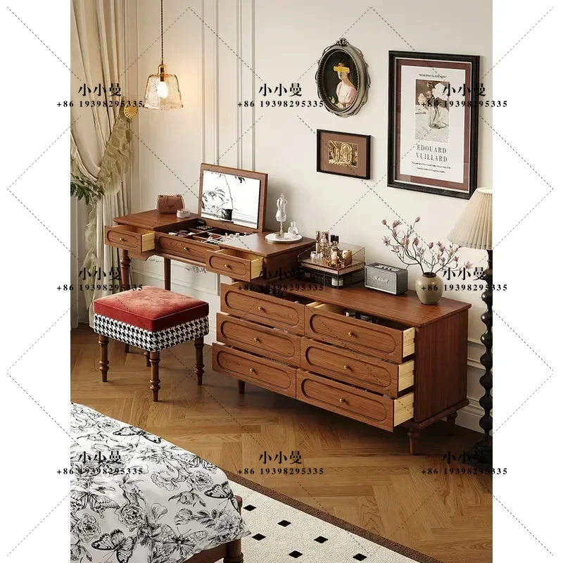 Solid Wood Dresser Chest Integrated Bedroom Makeup Table End of Bed Corner Storage Cabinet Antique Simple Household Furniture