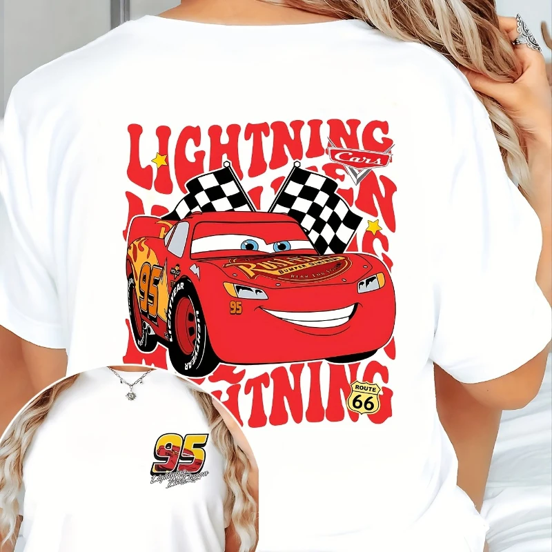 

Women's Lightning McQueen 95 Pattern Red and Yellow Cartoon Medium Elastic Round Neck Machine Washable T-shirt Stretch Fabric