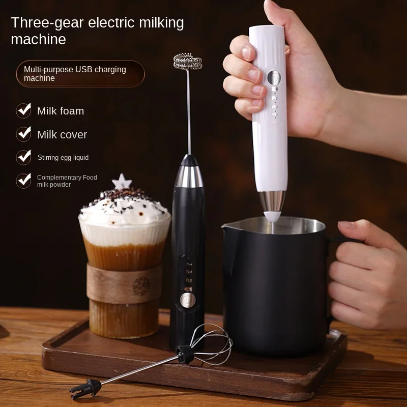 Cake Mixer Whisk for Cooking Baking Milk Mixer USB Rechargeable 2-in-1 Electric Egg Beater Mini Blender Foam Stirring Stick Bar