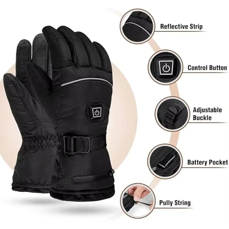 

2026USB Rechargeable Heated Gloves for Skiing Snowboarding Winter Sports Warm Windproof Waterproof Hand Muffs with Power Bank
