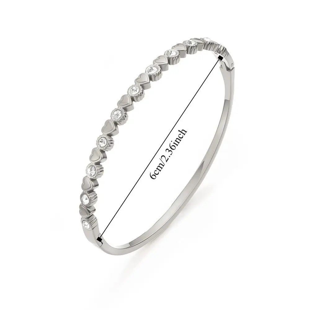 لطيف الخرز الكفة سوار حجر الراين الحب القلب مكدسة أساور الفولاذ المقاوم للصدأ تألق موضة الفولاذ المقاوم للصدأ الإسورة الطرف #6