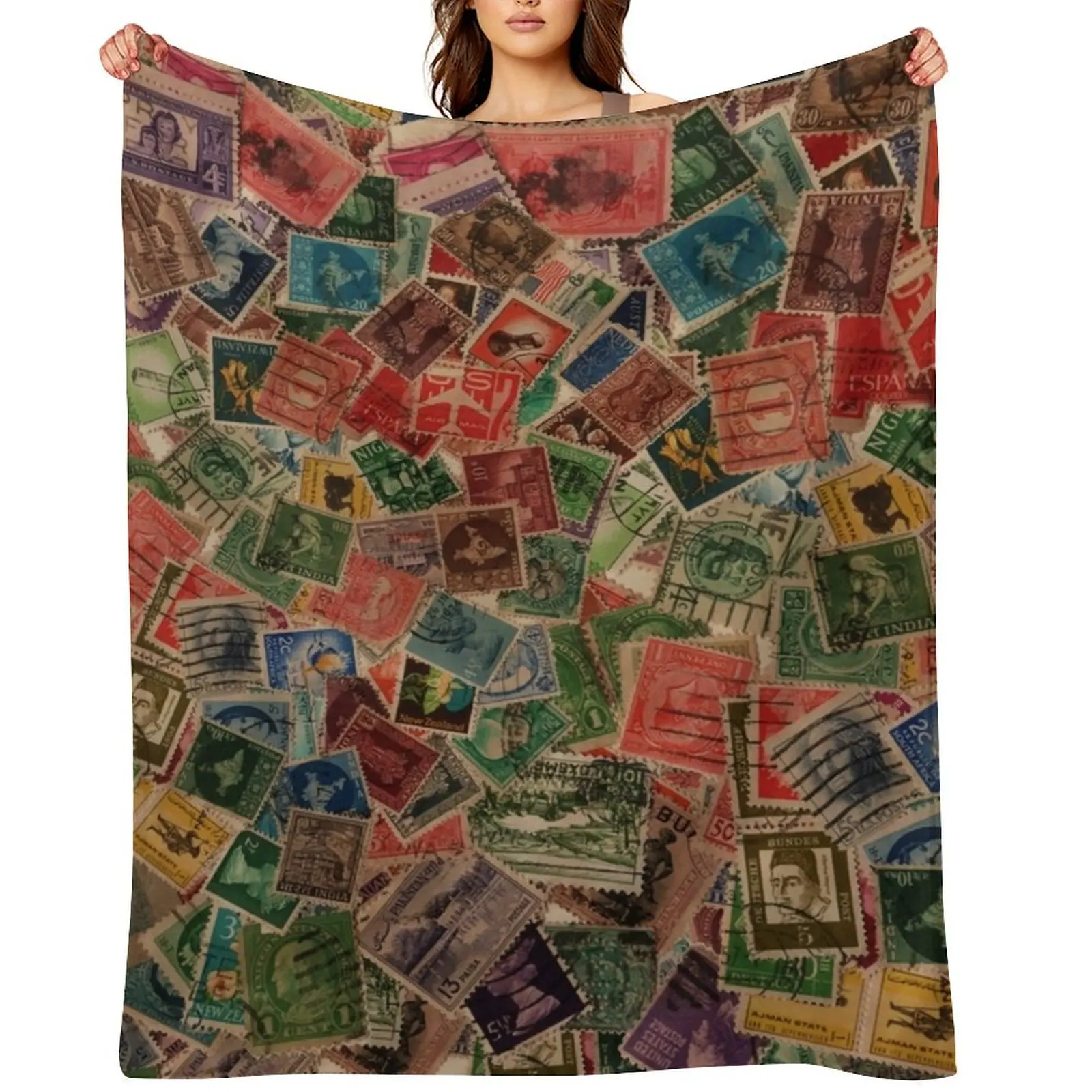 Vintage Postage Stamps Collection Throw Blanket Luxury Designer For Baby Heavy decorative Tourist Blankets