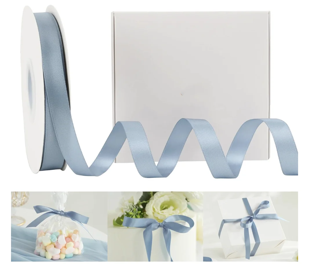 

Dusty Blue Satin Ribbon 1/2 inch X 50 Yards Continuous, Blue Double-Faced Satin Ribbon for Gift Wrapping, Bows, DIY Crafts