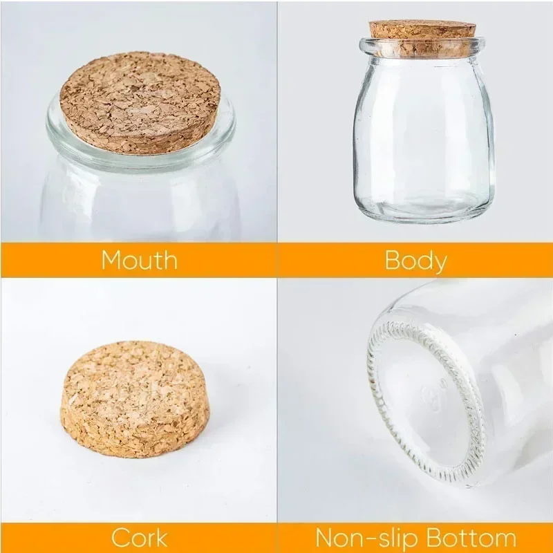 5Pcs 100/200ML Glass Storage Jars with Cork Lids Glass Containers w/ Tags and Ropes For Honey Pudding Jam DIY Candle Decorative