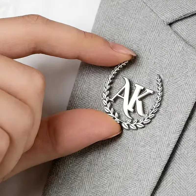 Custom Wheat Flower Name Brooch - Personalized 304 Stainless Steel Bohemian Style Exquisite Floral Design Letter Printed Brooch