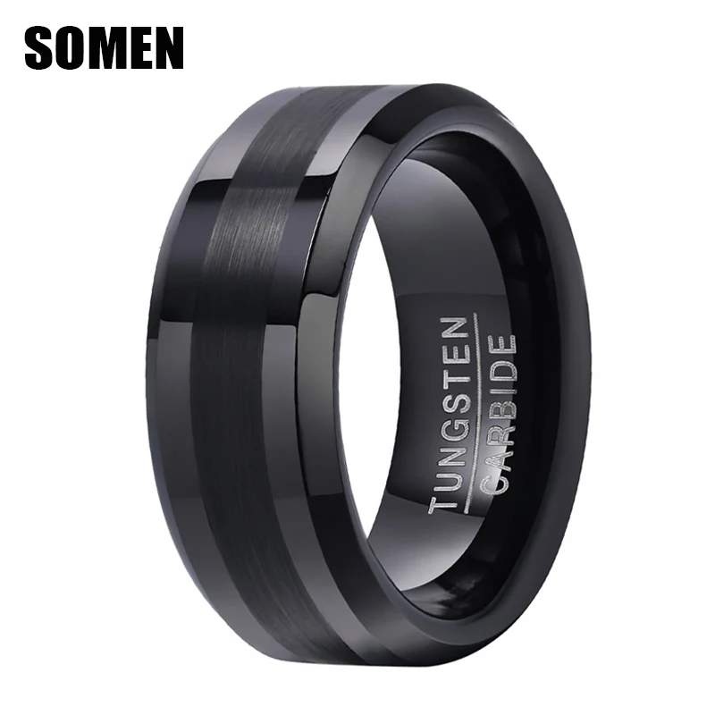 Somen Men Tungsten Carbide Ring Black Brushed 8mm Wedding band