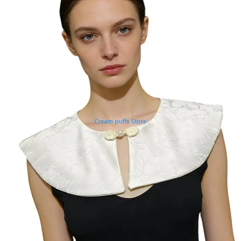 50LE Shoulder Accessory Detachable Faux False Lapel Floral Half Shirt Blouse For Cultural Event Tea Parties Graduations