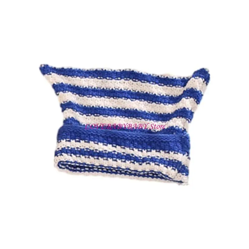

Striped Ear Hat Baby Bonnet for Boy Girl Newborn Crochet Knitted Hat 4XBC