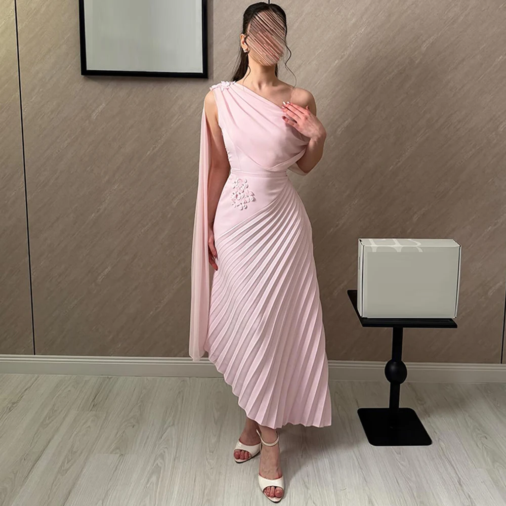 

Simple One Shoulder Satin Evening Dress Elegant Sleeveless Party Dresses Delicate 3D Flowers Customized Special Occasion Gowns