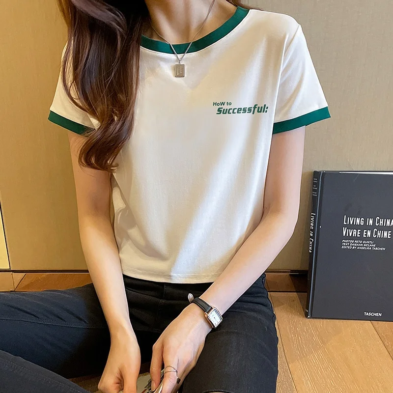 High-End Guangzhou Thirteenth Factory Women's T-Shirt Summer Short-Sleeve Cartoon Print Regular Fit Cotton Commute Style