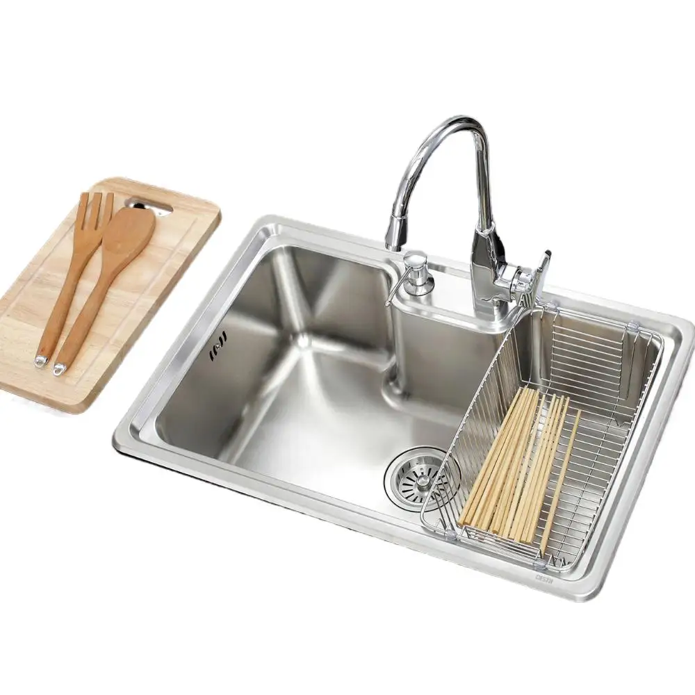 

SUS 304 Stainless Steel Nickel Brushed Undermount Kitchen Sink Set with Solid Brass Pull Out Faucet Wooden Chopboard Spoon Fork