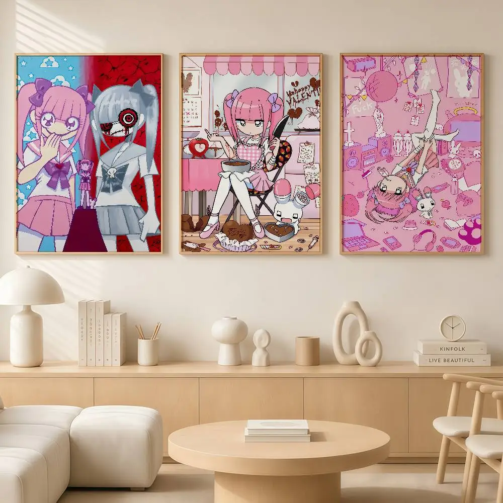kawaii M-Menhera-chan Posters Wall Art Retro Painting Home Room Cafe Club Dorm Wall Decor