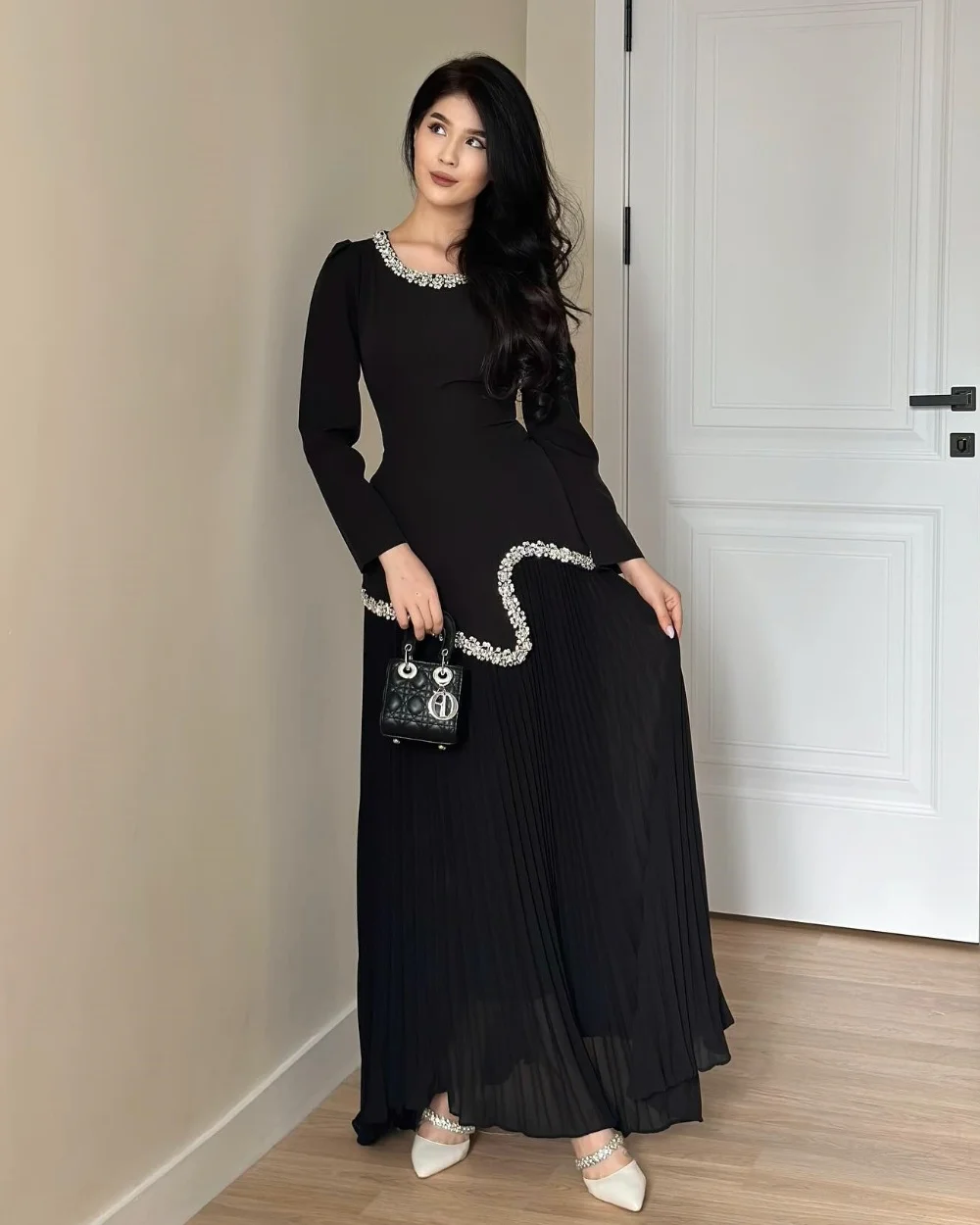 

Customized Sparkle Exquisite Draped Rhinestone A-line Scoop Neck Long Dresses Bespoke Occasion Dresses High Quality Matching