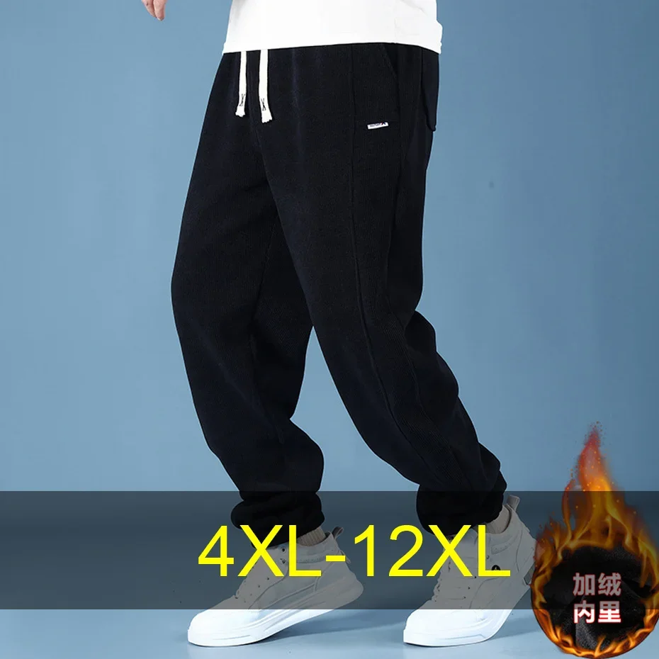 

12XL Plus Size Jogger Pants Men Corduroy Pants Autumn Winter Thick Fleece Pants Male Elastic Waist Trousers Big Size 12XL