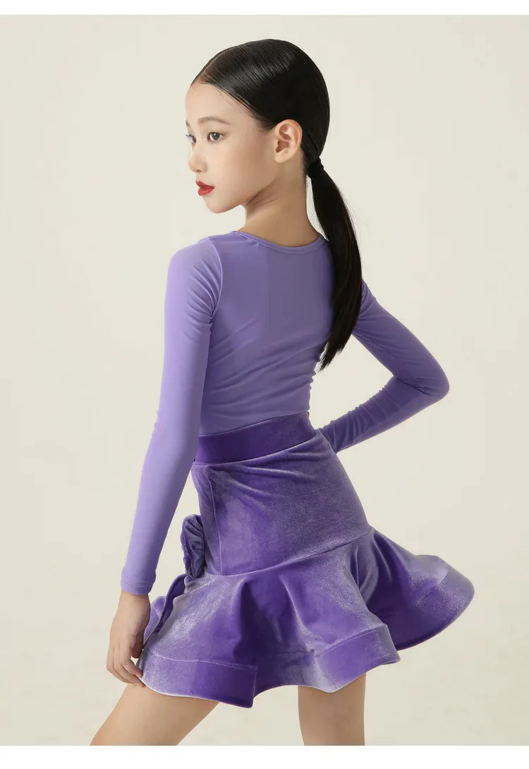 ensemble-deux-pieces-haut-de-gamme-pour-enfants-danse-latine-velours-violet-jupe-a-volants-florale-manches-longues-tenue-de-danse-pour-la-pratique-quotidienne-et-les-recitals