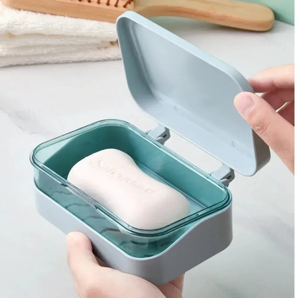 1Pcs Detachable Double Layer Soap Box with Lid Travel Soap Dish With Drainage System Transparent Storage Container For Bathroom