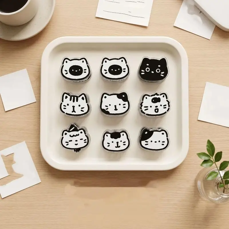New 9Pcs Cute Cartoon Cat Clip Acrylic Double Sided High Definition Pattern Sealing Clip Memo Clip PP Clip Stationery Supplies