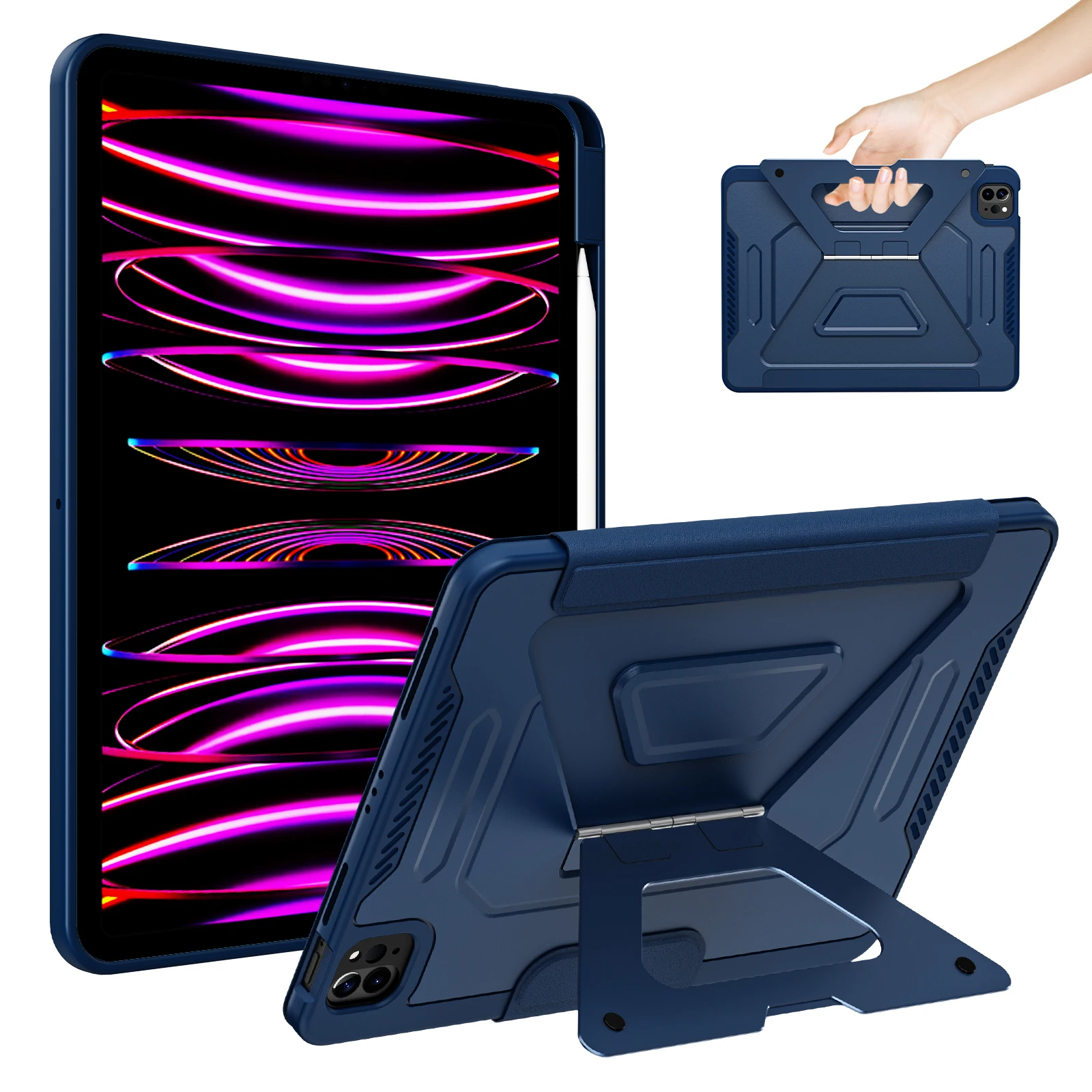 Tablet Case For iPad Air 11 (2026) / (2025) / (2024) / Pro 11 (2022) / (2021) / (2020) / (2018)  Aluminum Alloy Kickstand Tri Fo