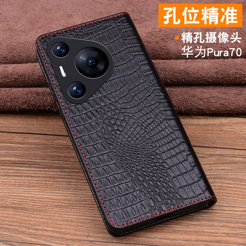 

Luxury Genuine Leather Wallet Business Phone Case For Huawei Pura70 Pura80 P60 Pro + Ultra Credit Card Money Slot Holste Cover