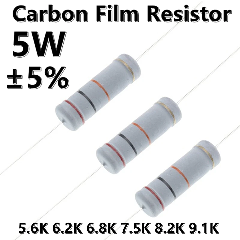 (10pcs) 5W Carbon Film 5% Color Ring Axial Resistor 5.6K 6.2K 6.8K 7.5K 8.2K 9.1K Ω ohm