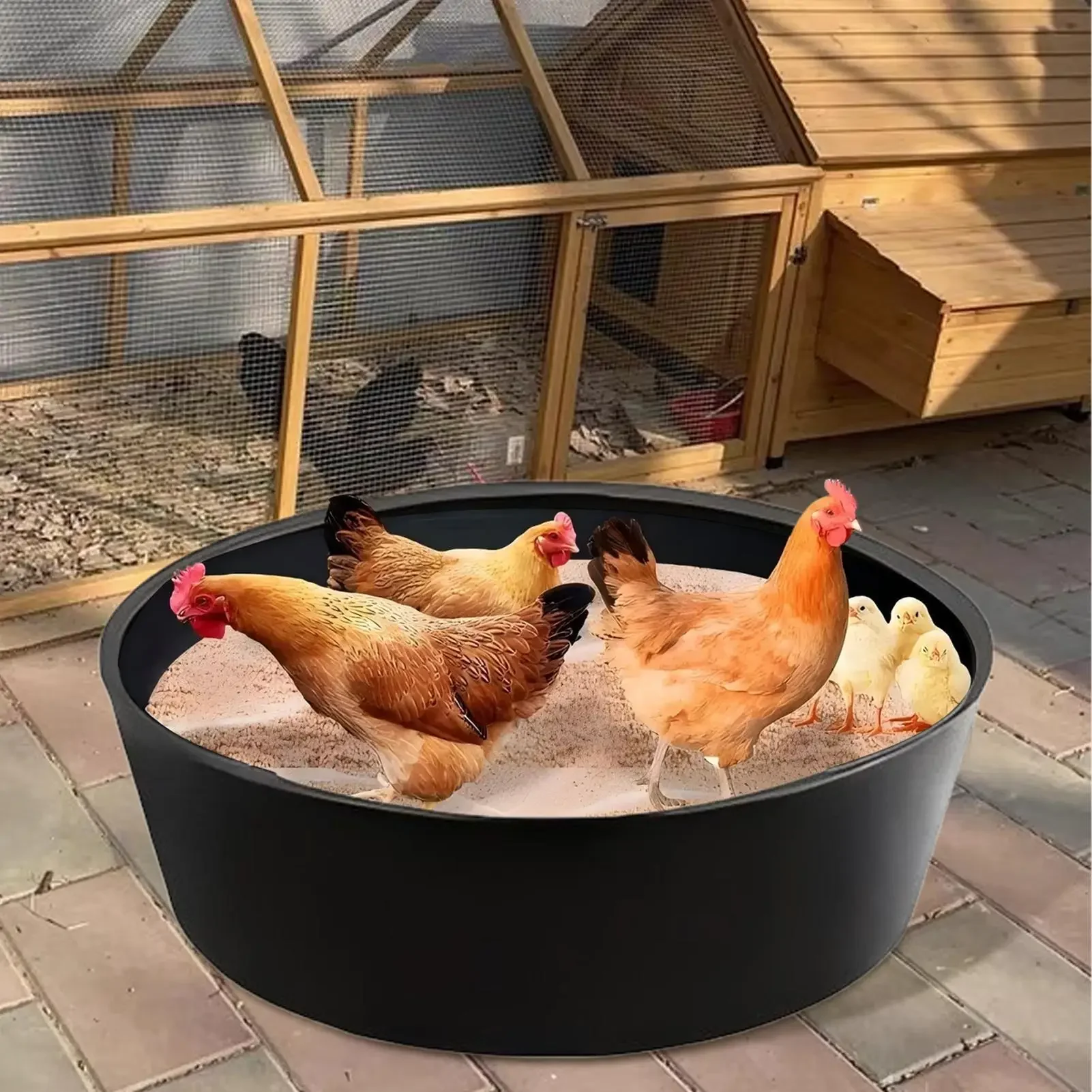 25 Inch Chicken Dust Bath Tub Plastic Chicken Sand Bath Tub Bottomless Adjustable Chick Coop Cleaning Container Accessories