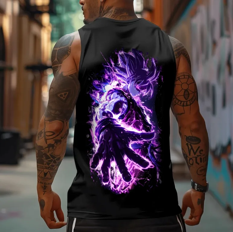 سترة دون أكمام رسمية للرجال من Dragon Ball مع مطبوعات شخصية، ملابس شارع أنيمي ريترو، سترة لياقة بدنية، للارتداء اليومي
