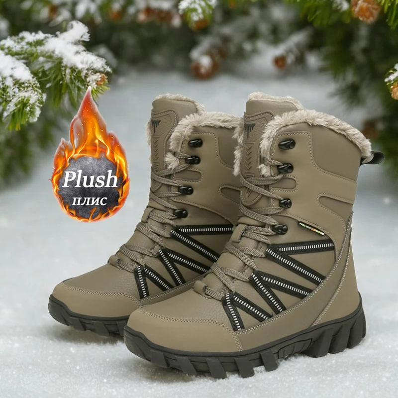 

Winter Men Boots Outdoor High-top Waterproof Ankle Boots Mens Wear-resistant Plush Warm Big Size Thick Snow Boot Hiking Sneakers