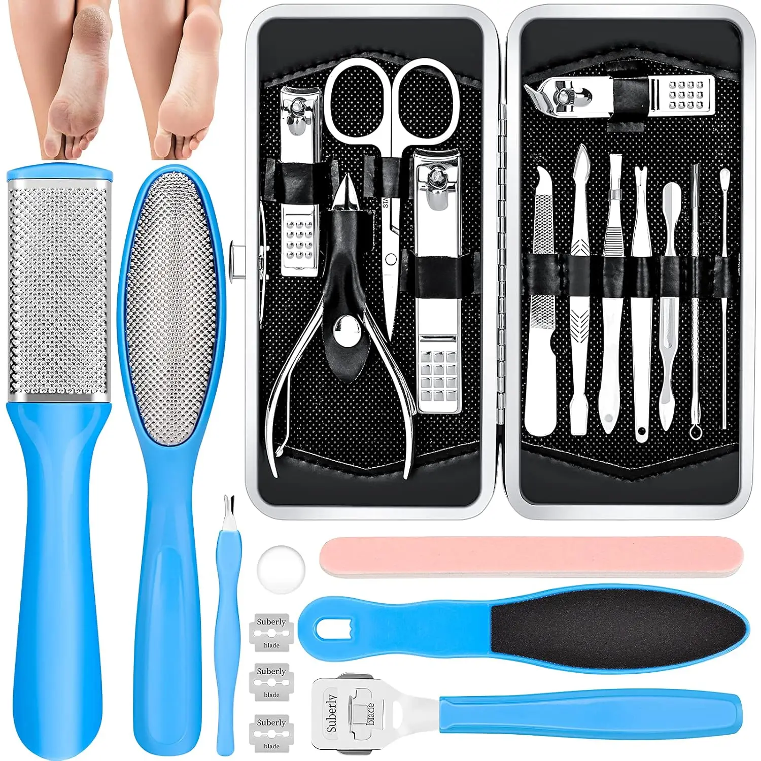 

Professional 23-in-1 Pedicure Kit with Callus Remover, Stainless Steel Foot Care Tools for Home Spa