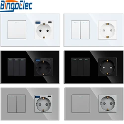 Bingoelec 1/2/3Gang 1/2way Wall Light Push Button Switch with 3.1A USB Socket Glass Panel Fast Charging Outlet Home Improvement