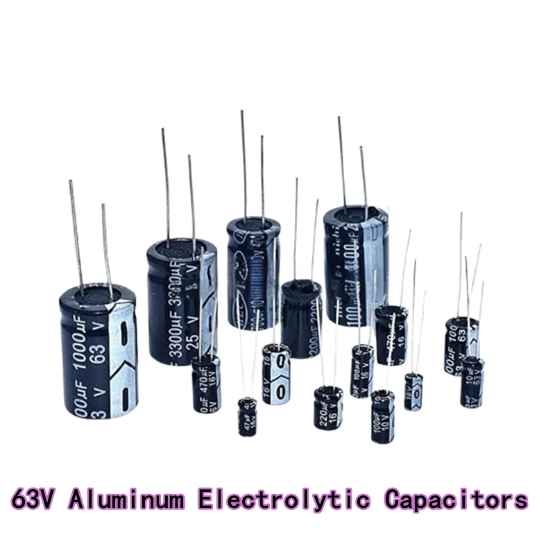 Condensatori elettrolitici in alluminio 20PCS 63V Foro passante10UF 22UF 33UF 47UF 100UF 220UF 330UF 470UF