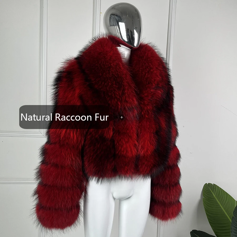 سترة شتوية نسائية معطف فرو الثعلب الراكون الحقيقي مع ياقة ملابس خارجية من فراء الراكون الأصلي الأكثر مبيعًا معطف فرو طبيعي