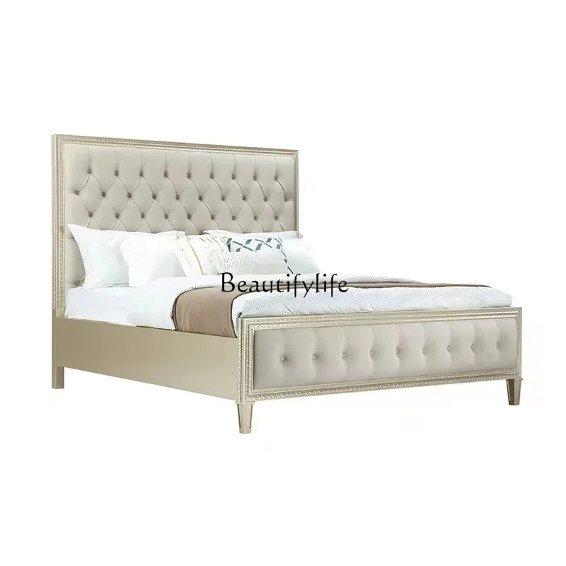 

American light luxury double bed master bedroom modern simple home microfiber leather soft bag